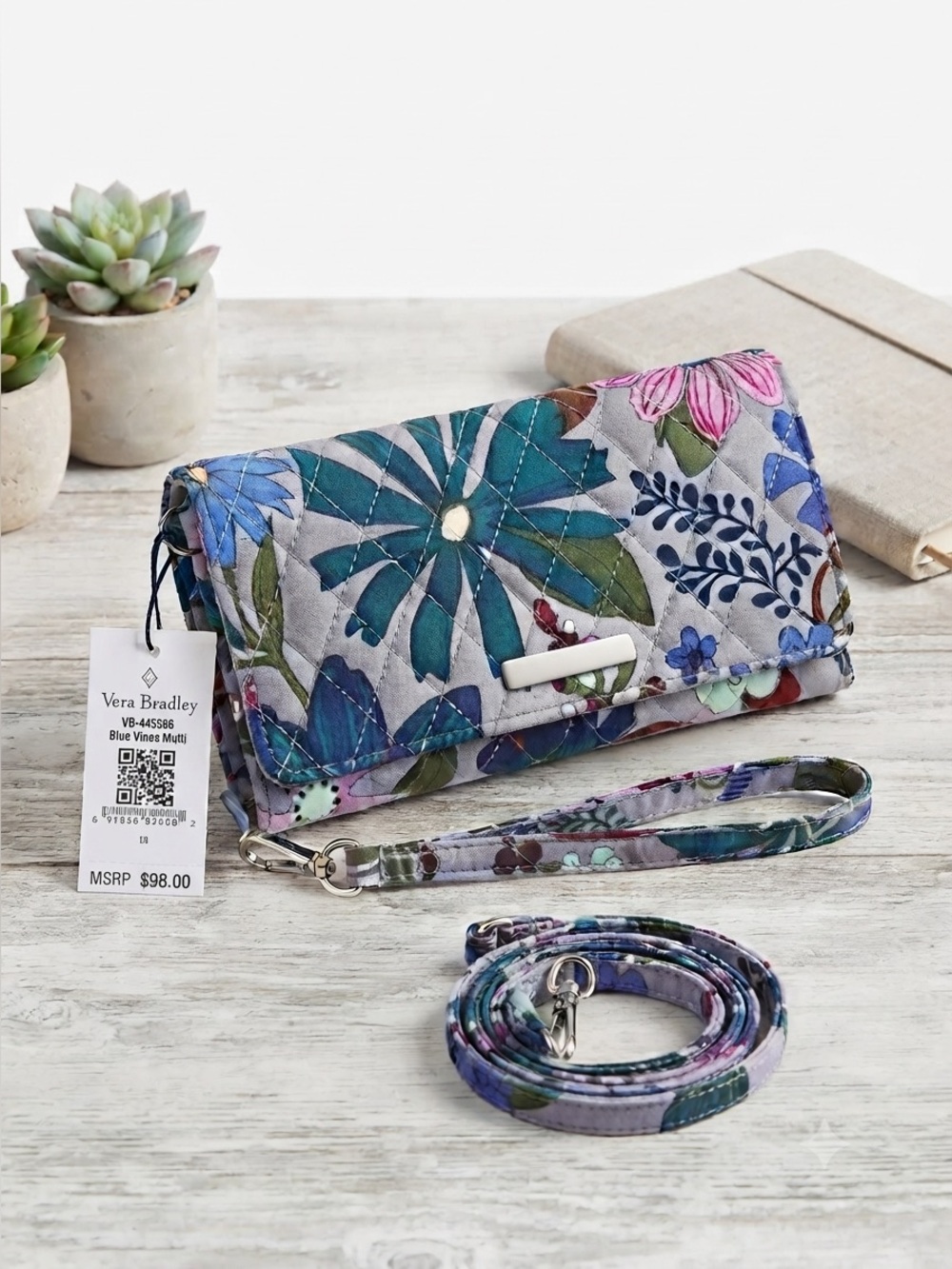 Vera Bradley Bengal Lily Convertible Crossbody Wallet with accessory strap